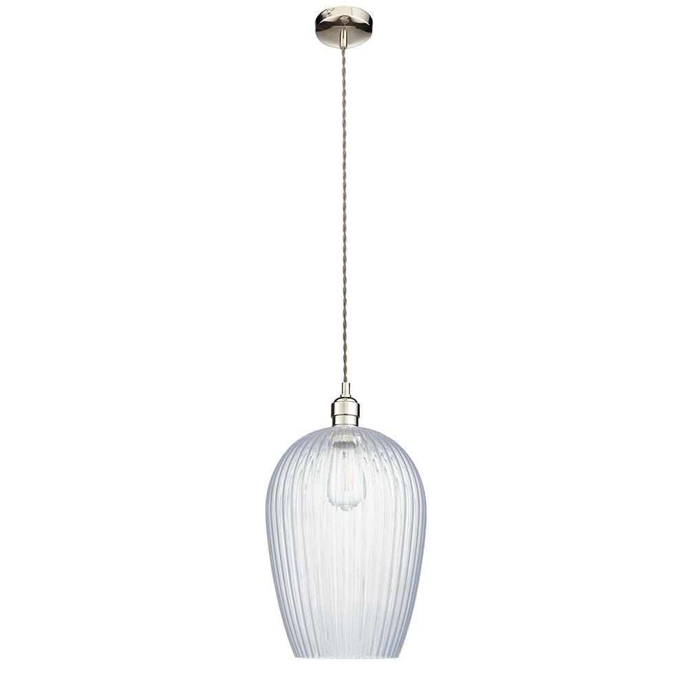 Hixson Large Ribbed Glass Pendant Ceiling Light In Nickel