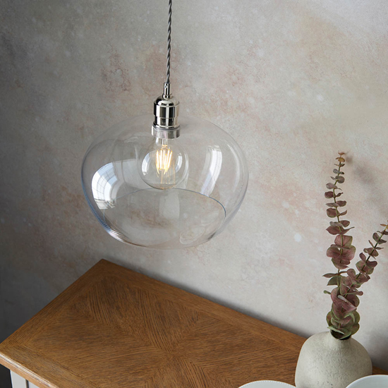 Hixson Medium Clear Glass Ceiling Pendant Light In Bright Nickel_4