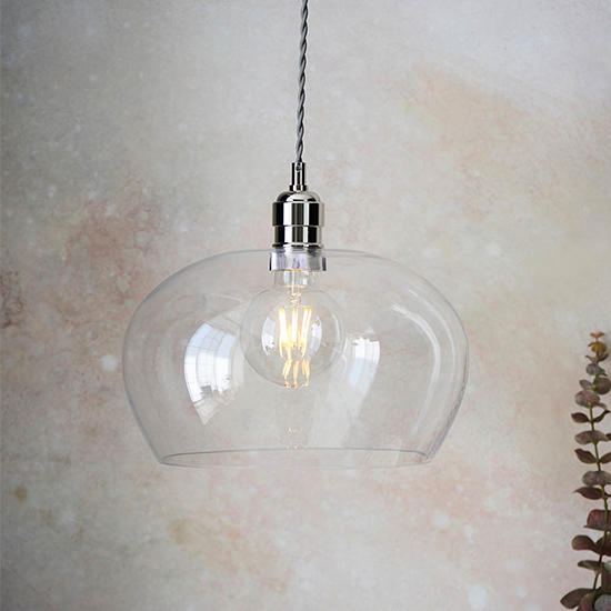 Product photograph of Hixson Medium Clear Glass Ceiling Pendant Light In Bright Nickel from Furniture in Fashion