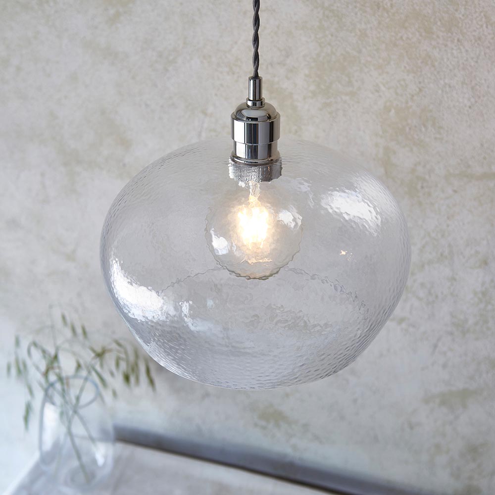 Hixson Medium Hammered Glass Pendant Ceiling Light In Nickel