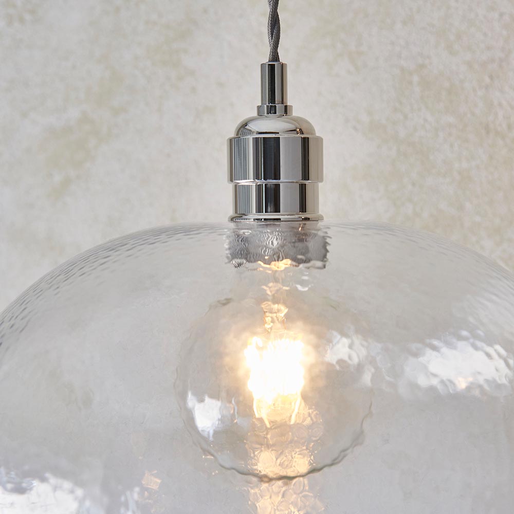 Hixson Medium Hammered Glass Pendant Ceiling Light In Nickel