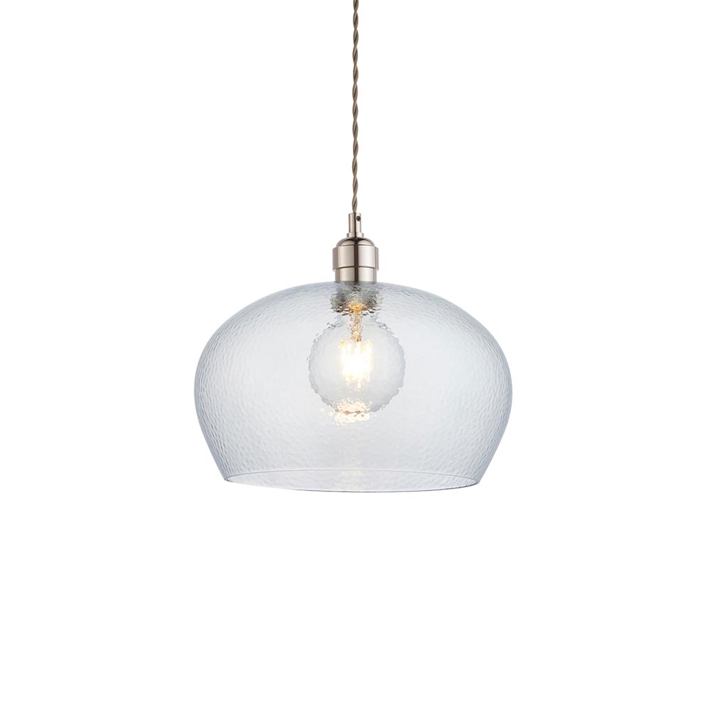 Hixson Medium Hammered Glass Pendant Ceiling Light In Nickel