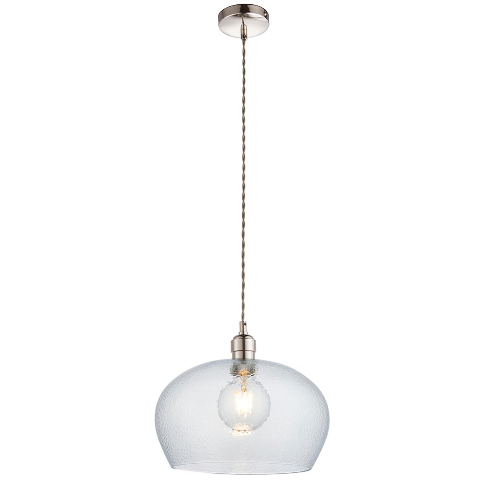 Hixson Medium Hammered Glass Pendant Ceiling Light In Nickel