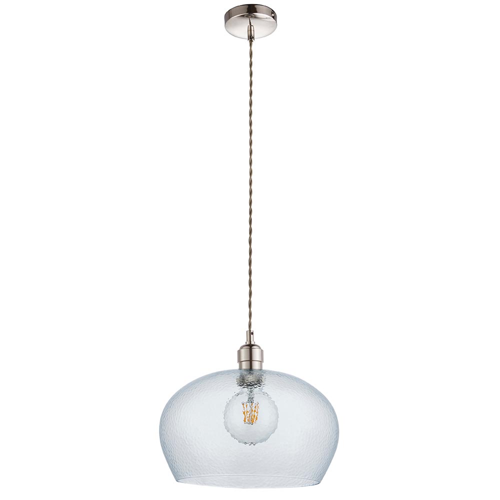 Hixson Medium Hammered Glass Pendant Ceiling Light In Nickel