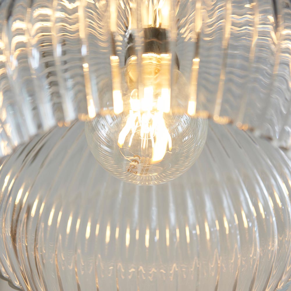 Hixson Medium Ribbed Glass Pendant Ceiling Light In Nickel
