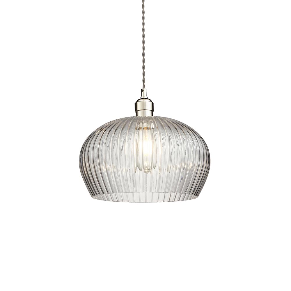 Hixson Medium Ribbed Glass Pendant Ceiling Light In Nickel