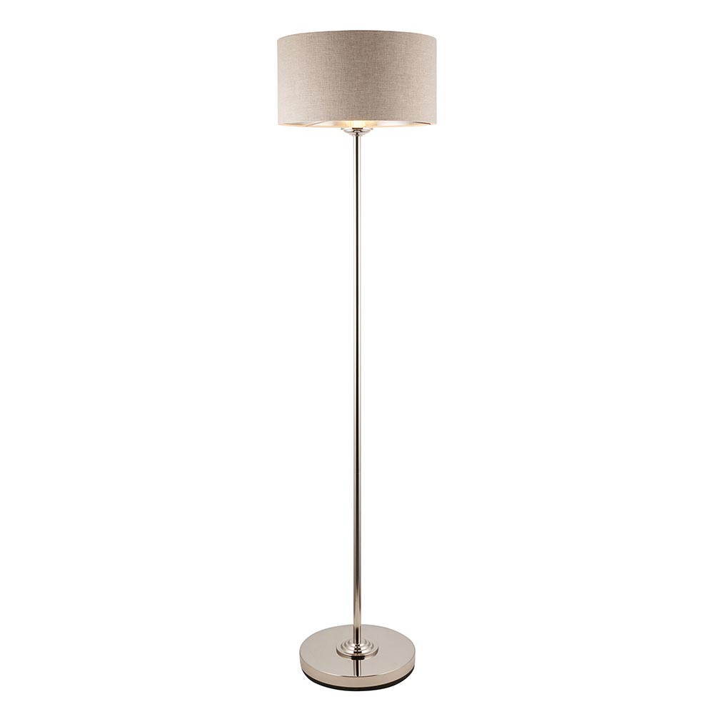 Hixson Natural Fabric Shade Floor Lamp In Brushed Chrome