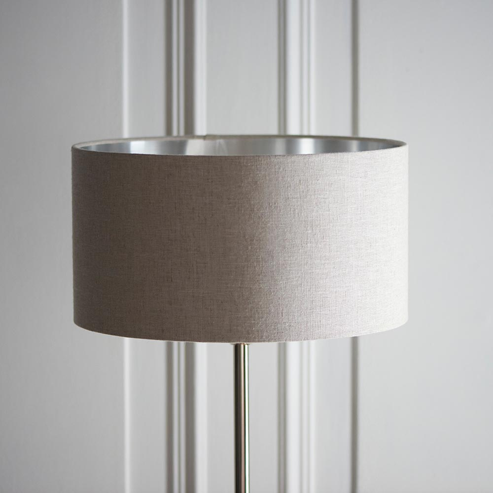 Hixson Natural Fabric Shade Floor Lamp In Brushed Chrome