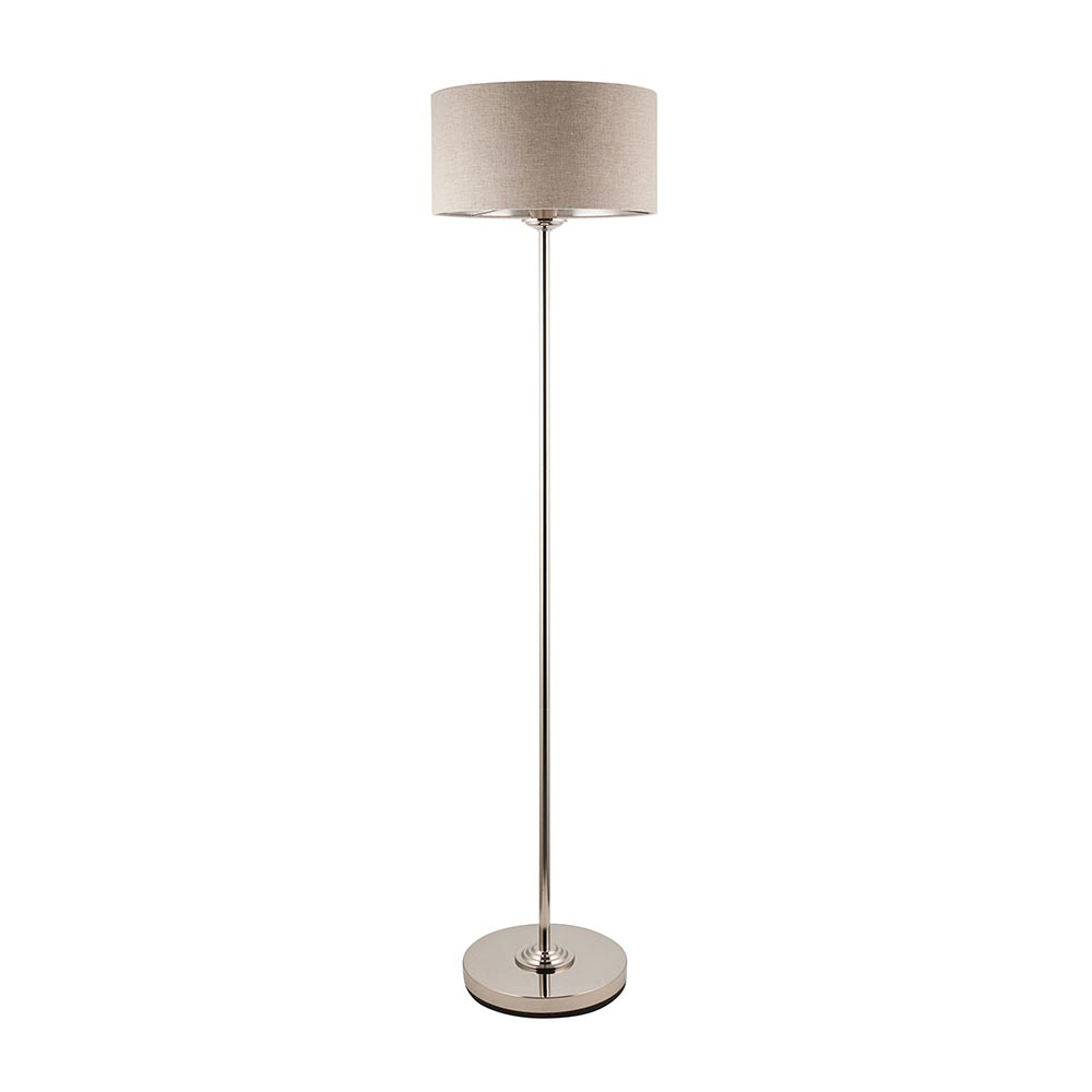 Hixson Natural Fabric Shade Floor Lamp In Brushed Chrome