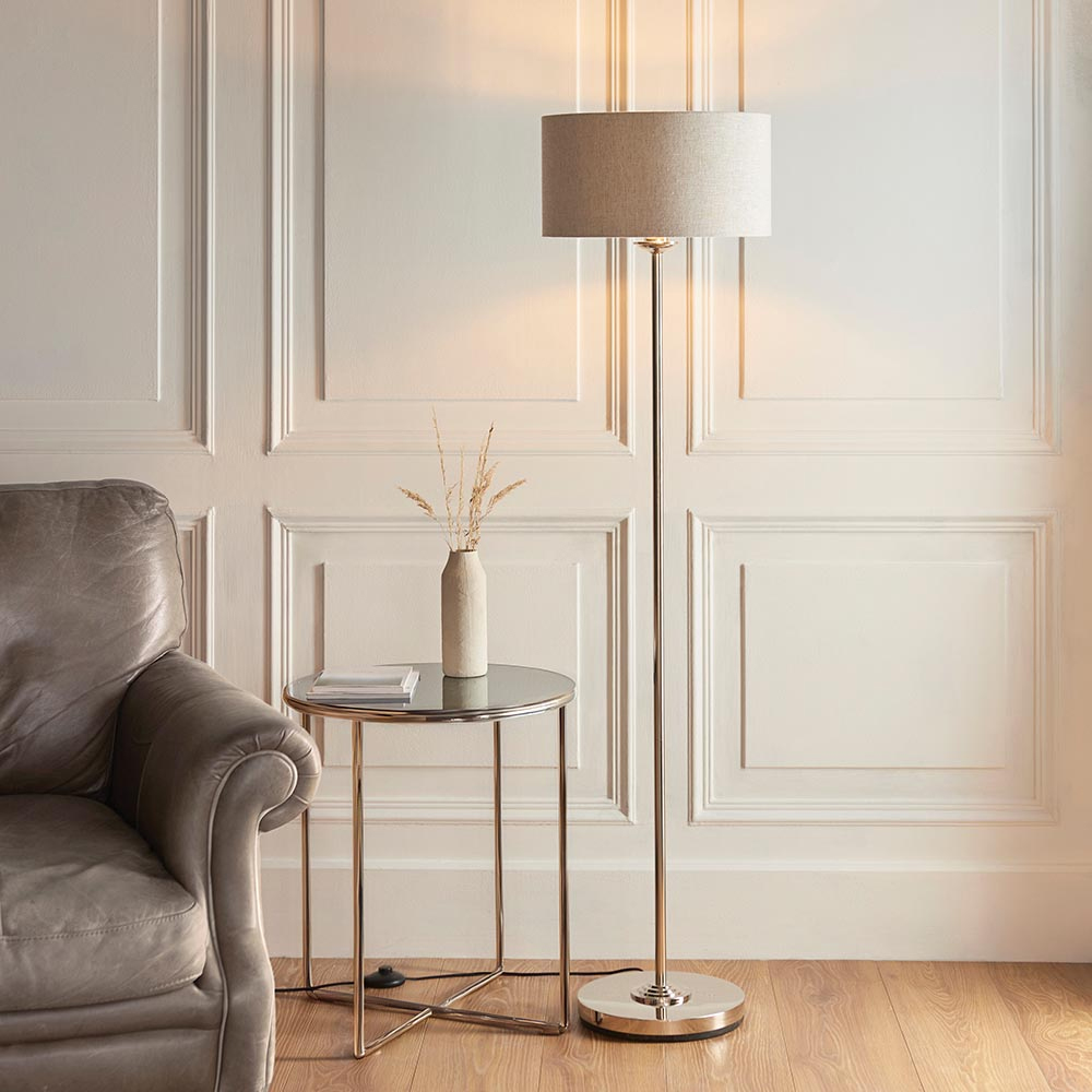Read more about Hixson natural fabric shade floor lamp in brushed chrome