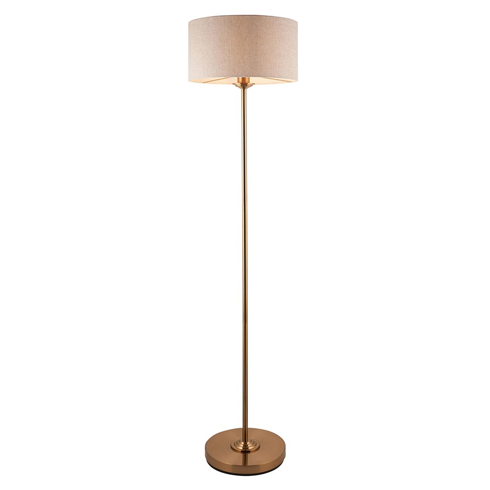 Hixson Natural Fabric Shade Floor Lamp In Vintage Brass