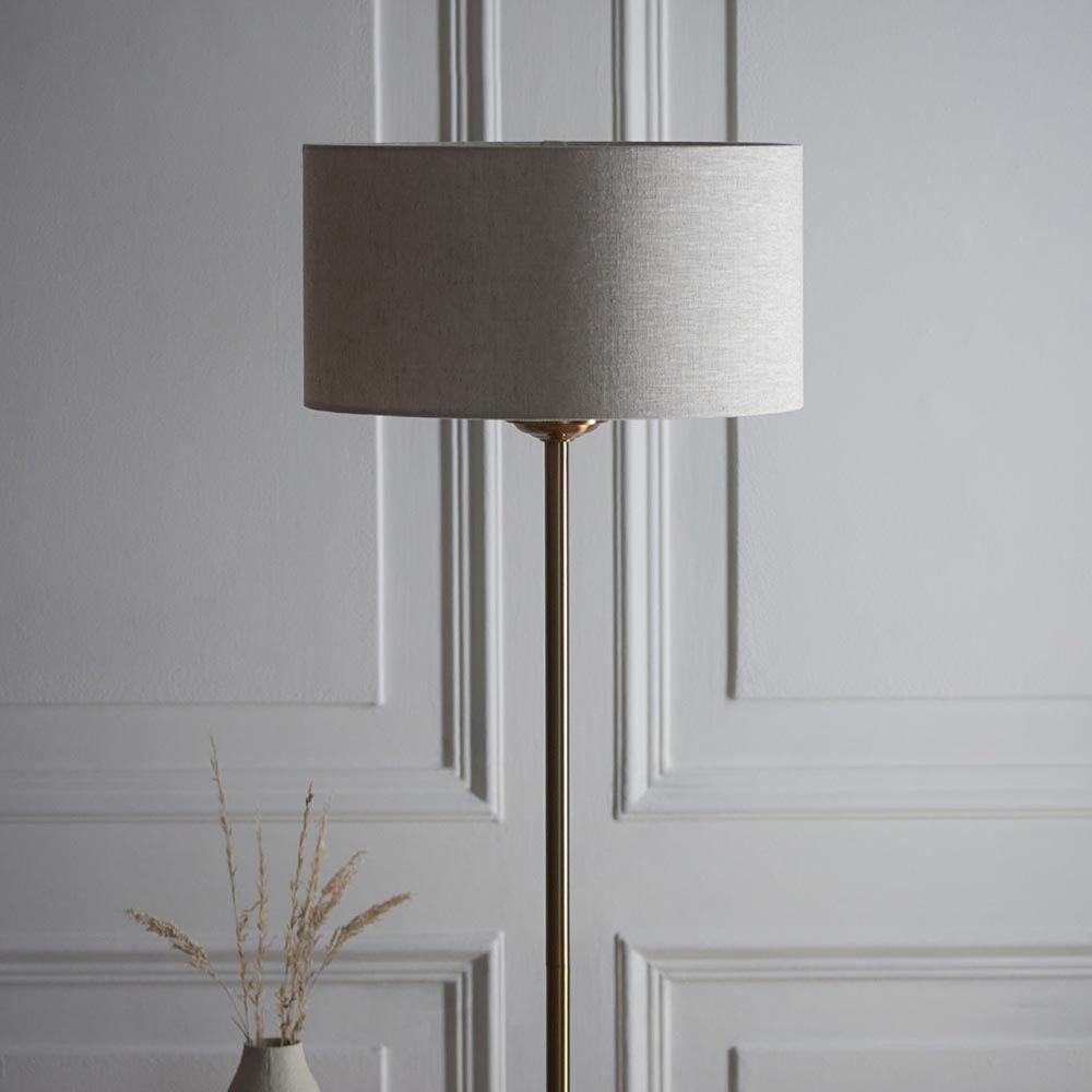 Hixson Natural Fabric Shade Floor Lamp In Vintage Brass