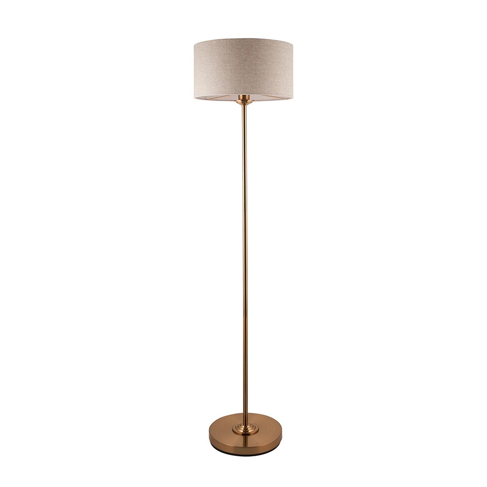 Hixson Natural Fabric Shade Floor Lamp In Vintage Brass