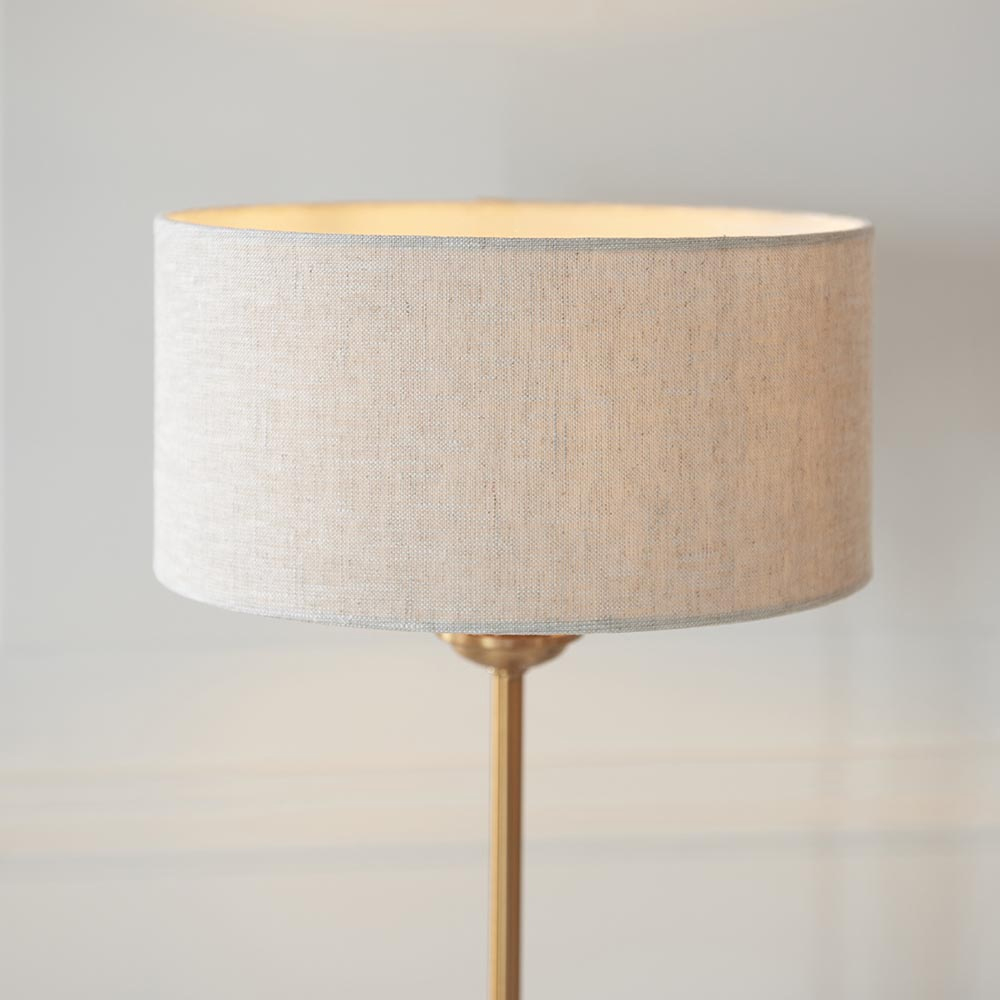 Hixson Natural Fabric Shade Table Lamp In Aged Brass