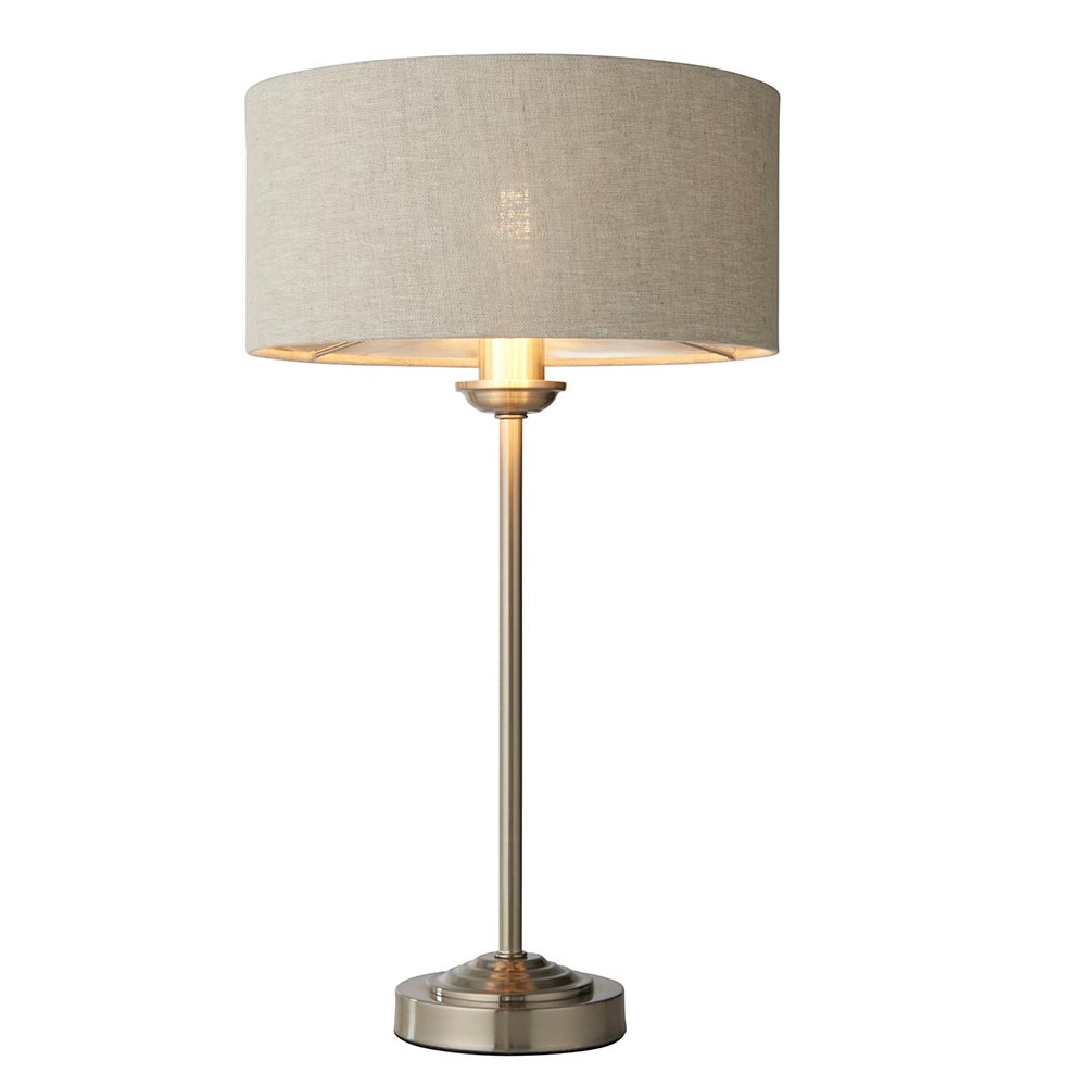 Hixson Natural Fabric Shade Table Lamp In Brushed Chrome