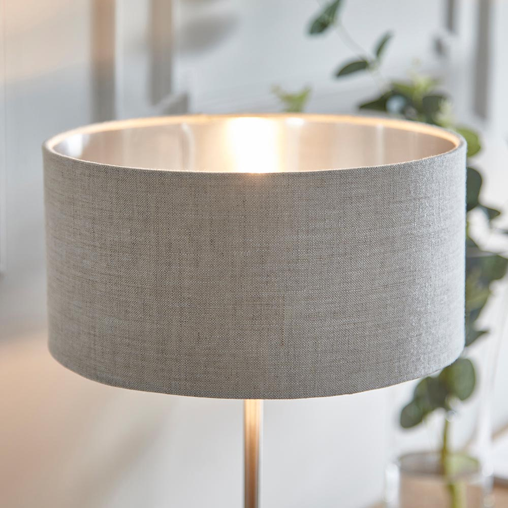 Hixson Natural Fabric Shade Table Lamp In Brushed Chrome