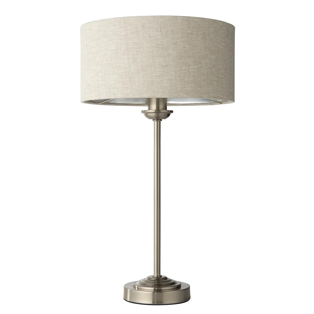 Hixson Natural Fabric Shade Table Lamp In Brushed Chrome