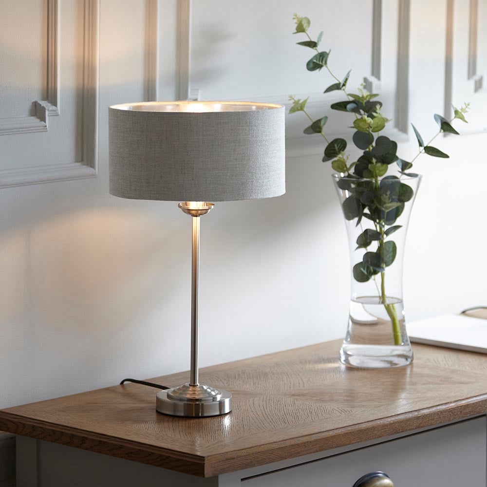Read more about Hixson natural fabric shade table lamp in brushed chrome