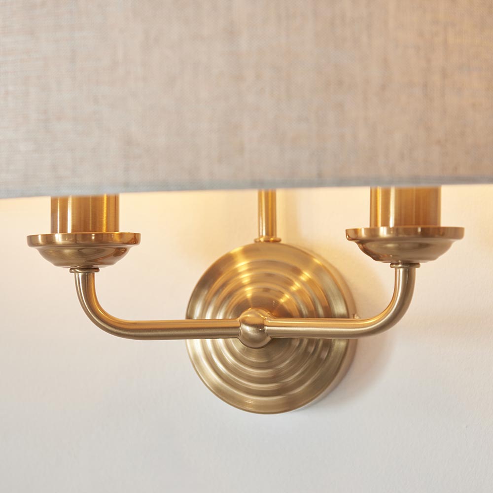 Hixson Natural Fabric Wall Light With Vintage Brass Base