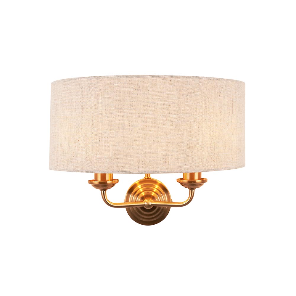 Hixson Natural Fabric Wall Light With Vintage Brass Base