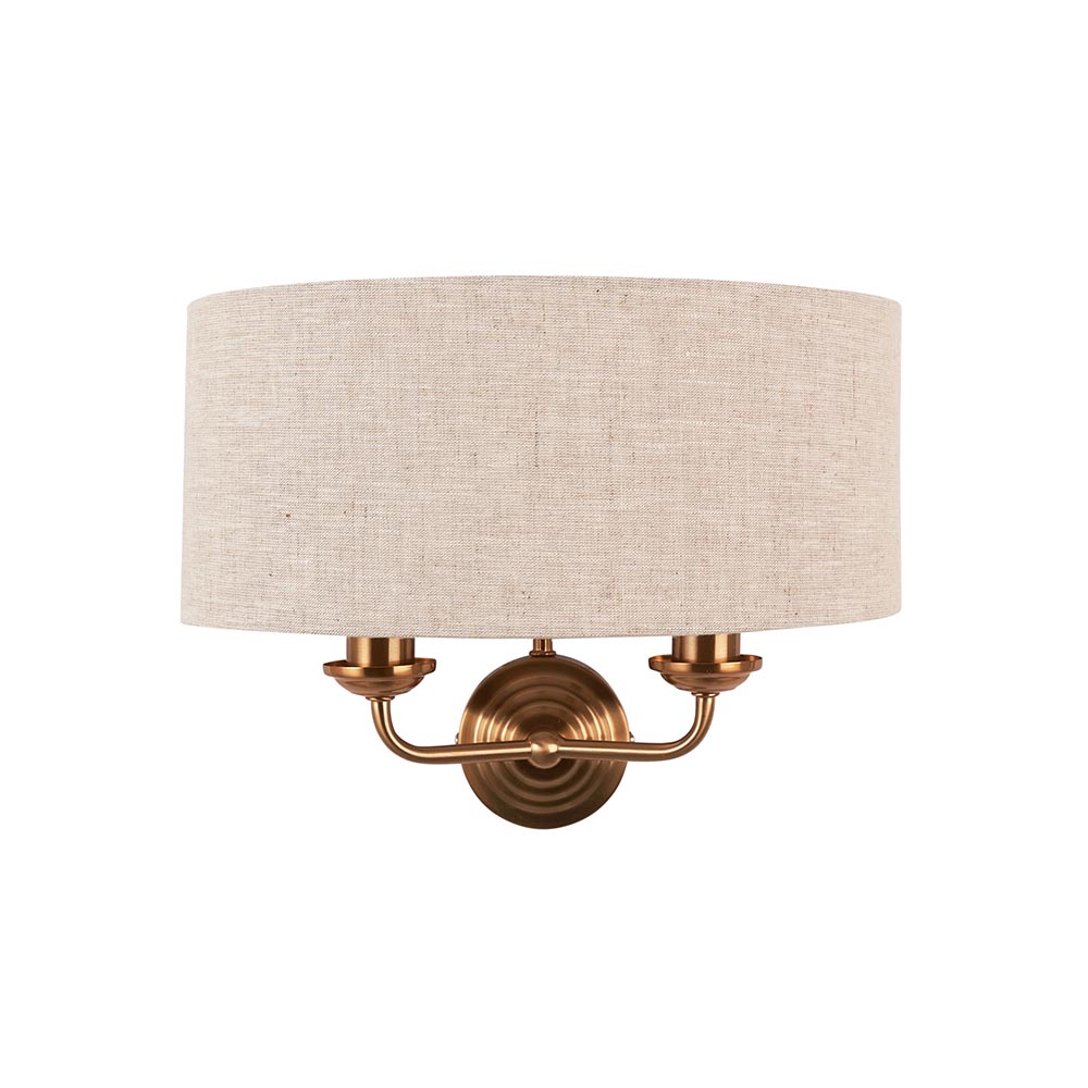 Hixson Natural Fabric Wall Light With Vintage Brass Base