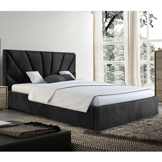 Product photograph of Hixson Plush Velvet Double Bed In Black from Furniture in Fashion
