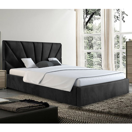 Hixson Plush Velvet Double Bed In Black