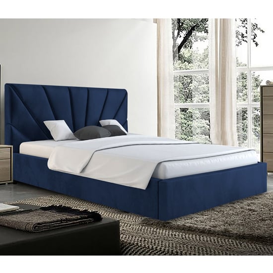Hixson Plush Velvet Double Bed In Blue