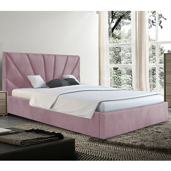 Hixson Plush Velvet Double Bed In Pink