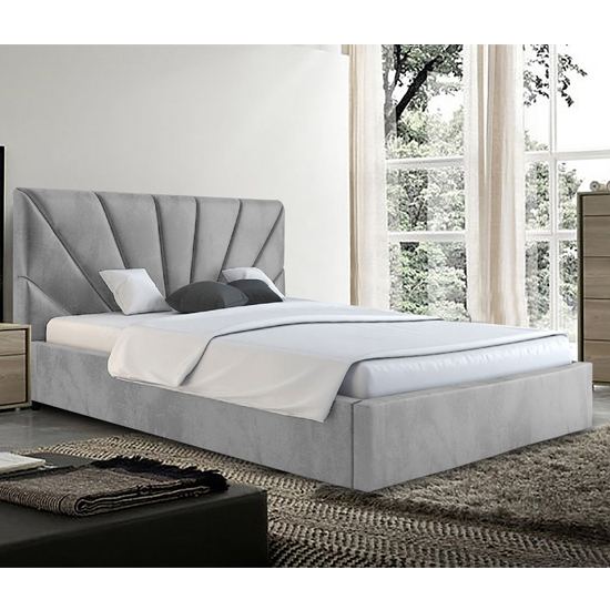 Product photograph of Hixson Plush Velvet Double Bed In Silver from Furniture in Fashion