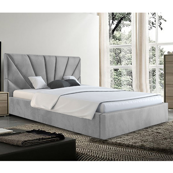 Hixson Plush Velvet Double Bed In Silver