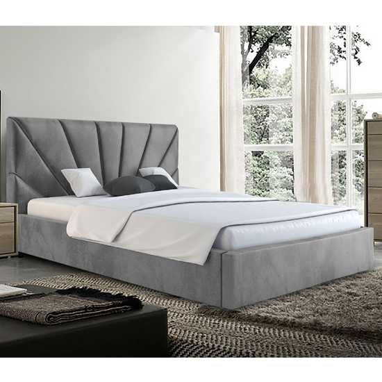 Hixson Plush Velvet King Size Bed In Grey