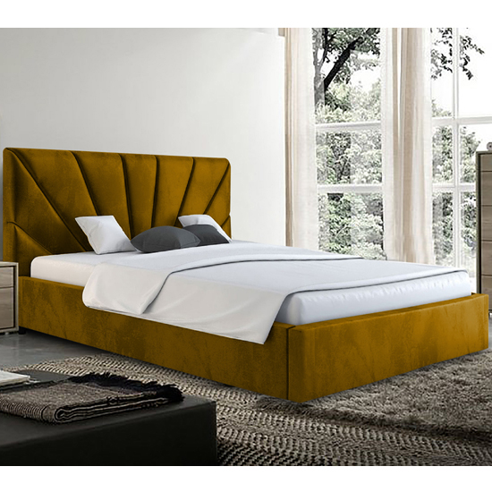 Hixson Plush Velvet King Size Bed In Mustard