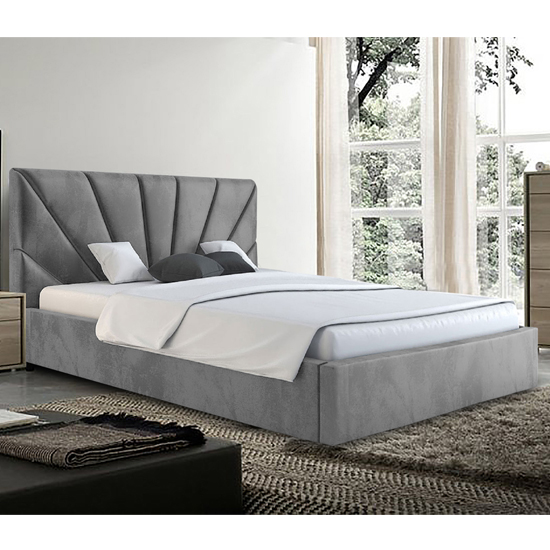 Photo of Hixson plush velvet single bed in grey