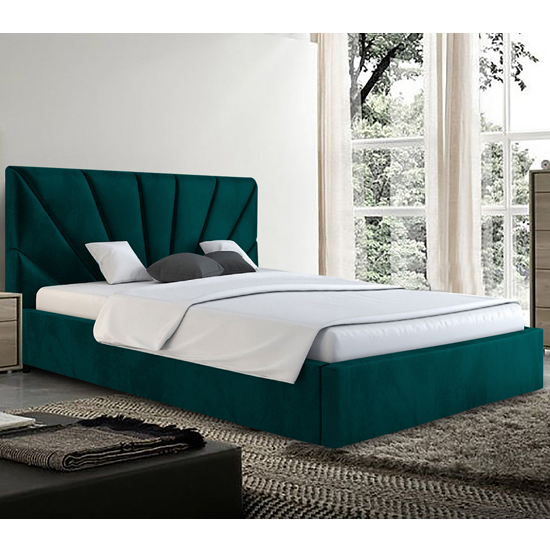 Hixson Plush Velvet Super King Size Bed In Green