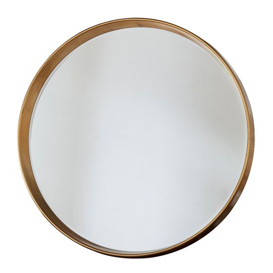 Product photograph of Hixson Round Portrait Bevelled Mirror In Gold from Furniture in Fashion
