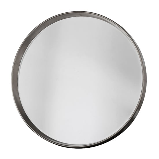 Product photograph of Hixson Round Portrait Bevelled Mirror In Silver from Furniture in Fashion