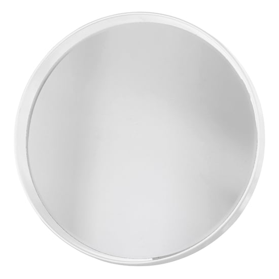 Product photograph of Hixson Round Portrait Bevelled Mirror In White from Furniture in Fashion