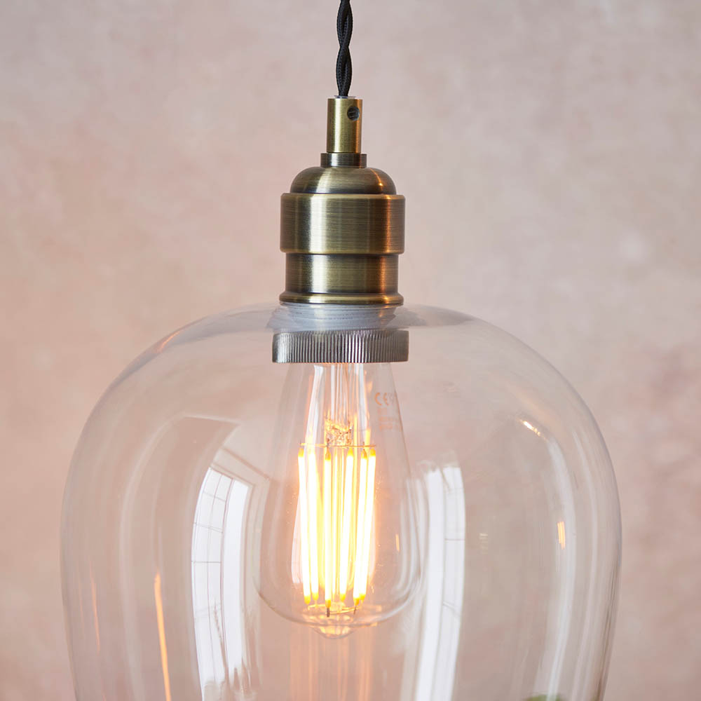 Hixson Small Clear Glass Ceiling Pendant Light In Antique Brass