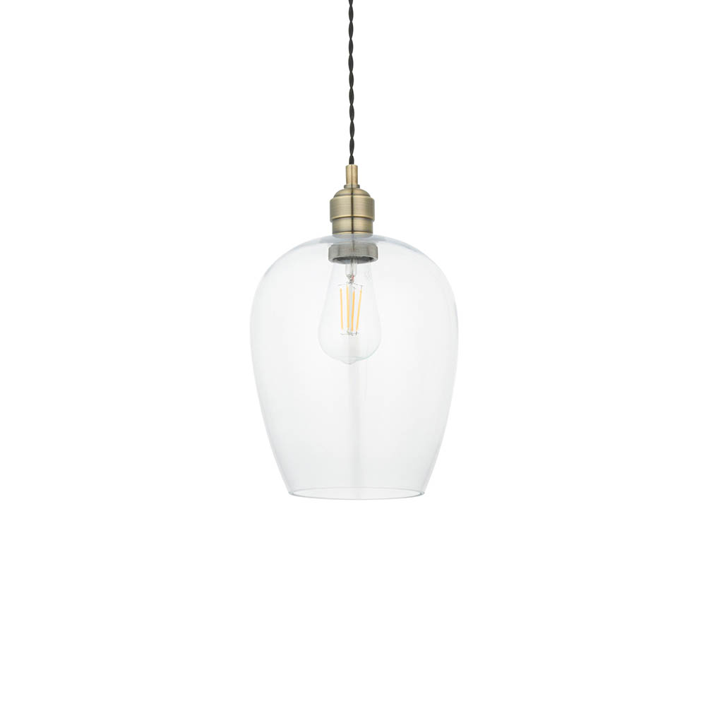 Hixson Small Clear Glass Ceiling Pendant Light In Antique Brass