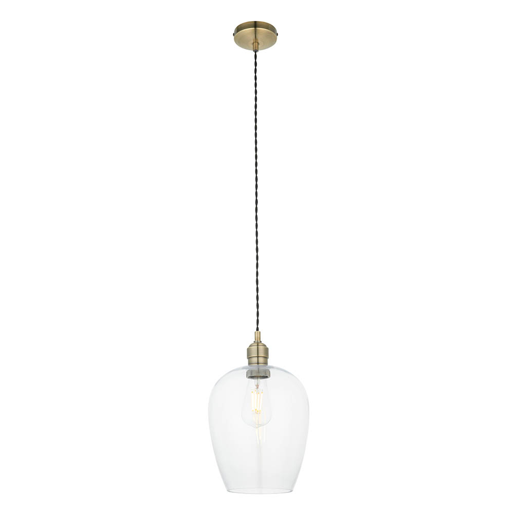 Hixson Small Clear Glass Ceiling Pendant Light In Antique Brass