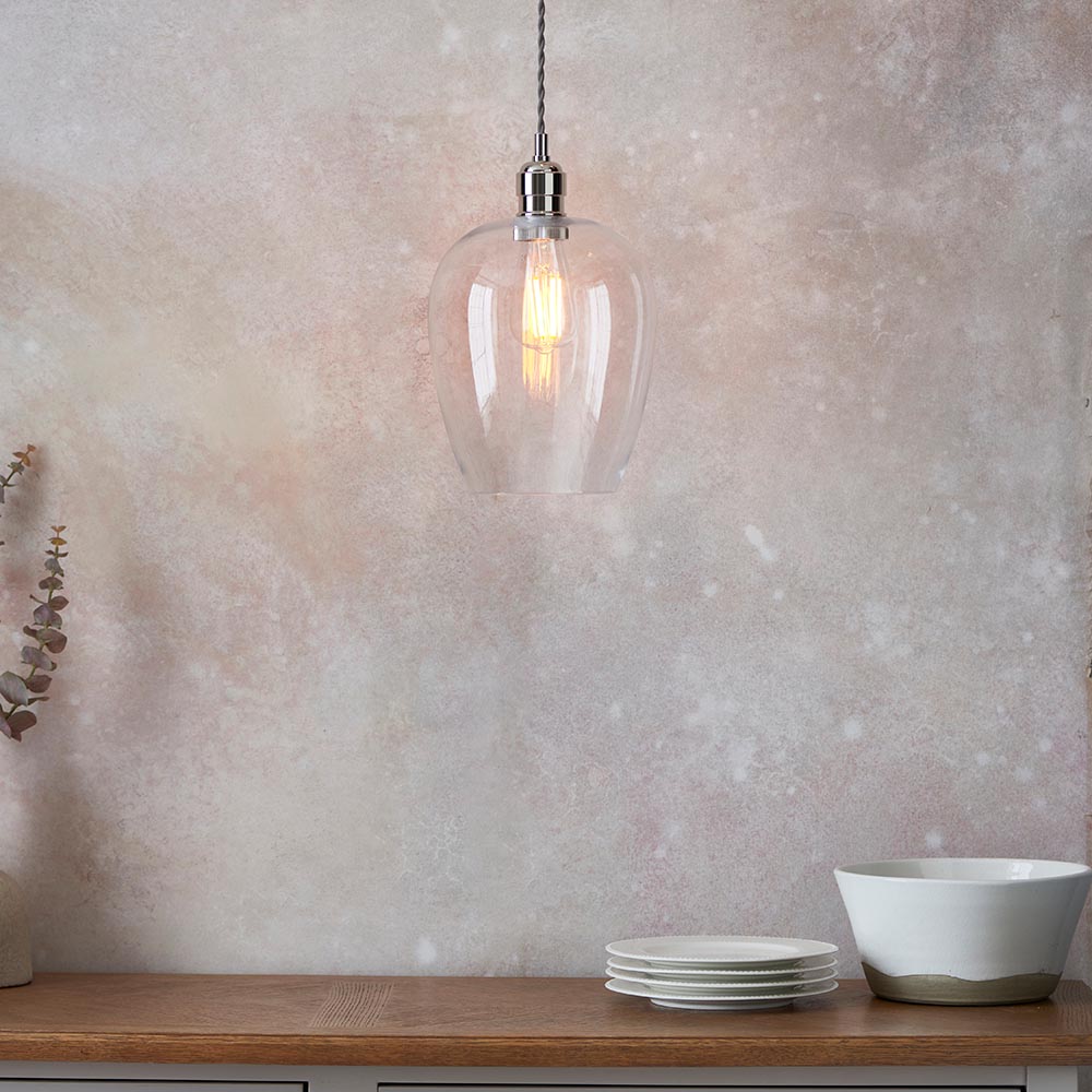 Hixson Small Clear Glass Ceiling Pendant Light In Bright Nickel