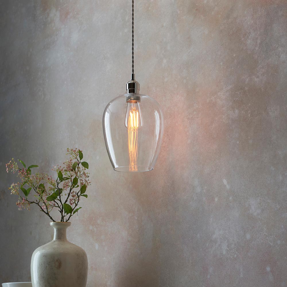 Hixson Small Clear Glass Ceiling Pendant Light In Bright Nickel
