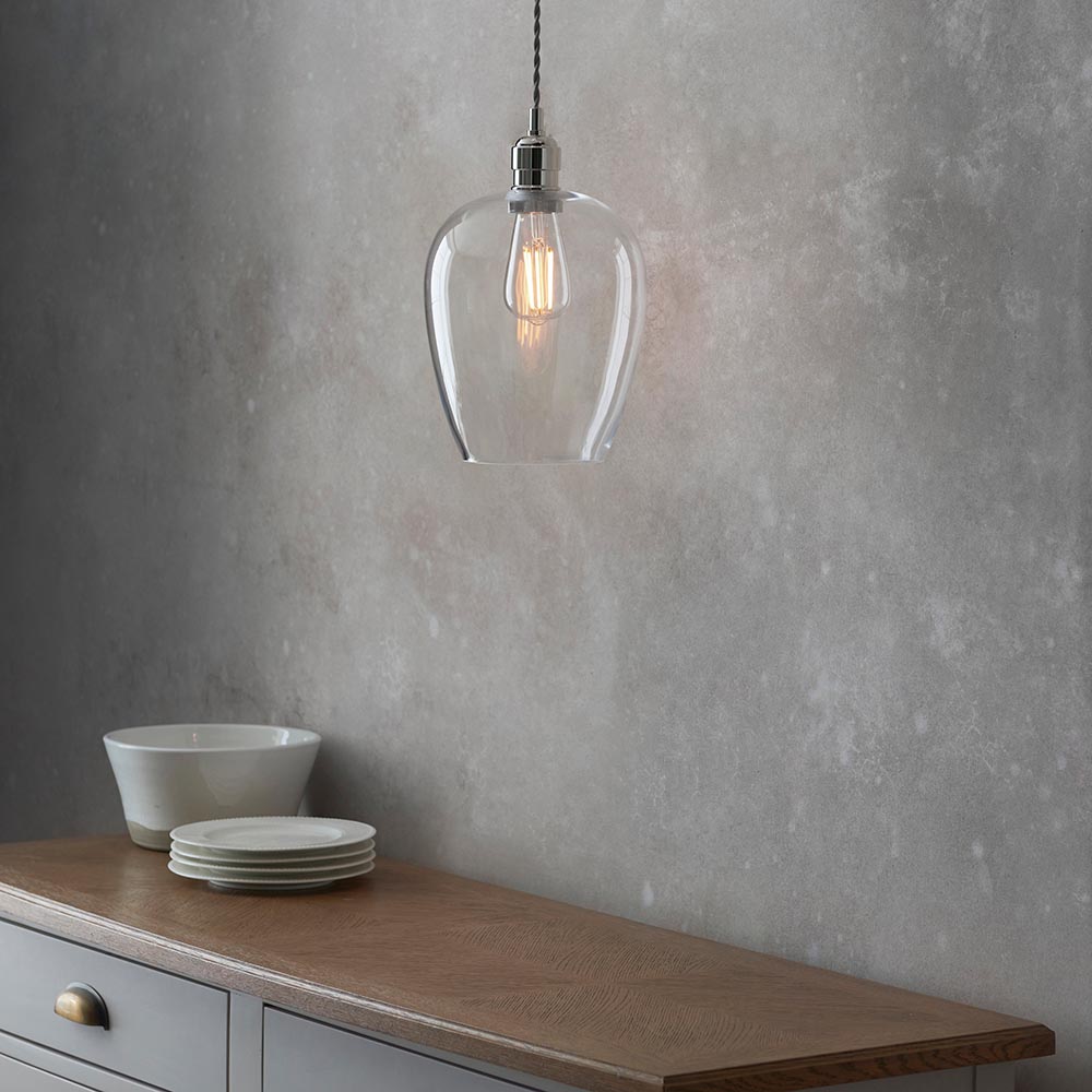 Hixson Small Clear Glass Ceiling Pendant Light In Bright Nickel