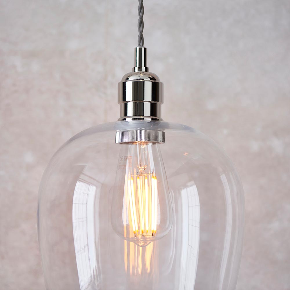 Hixson Small Clear Glass Ceiling Pendant Light In Bright Nickel