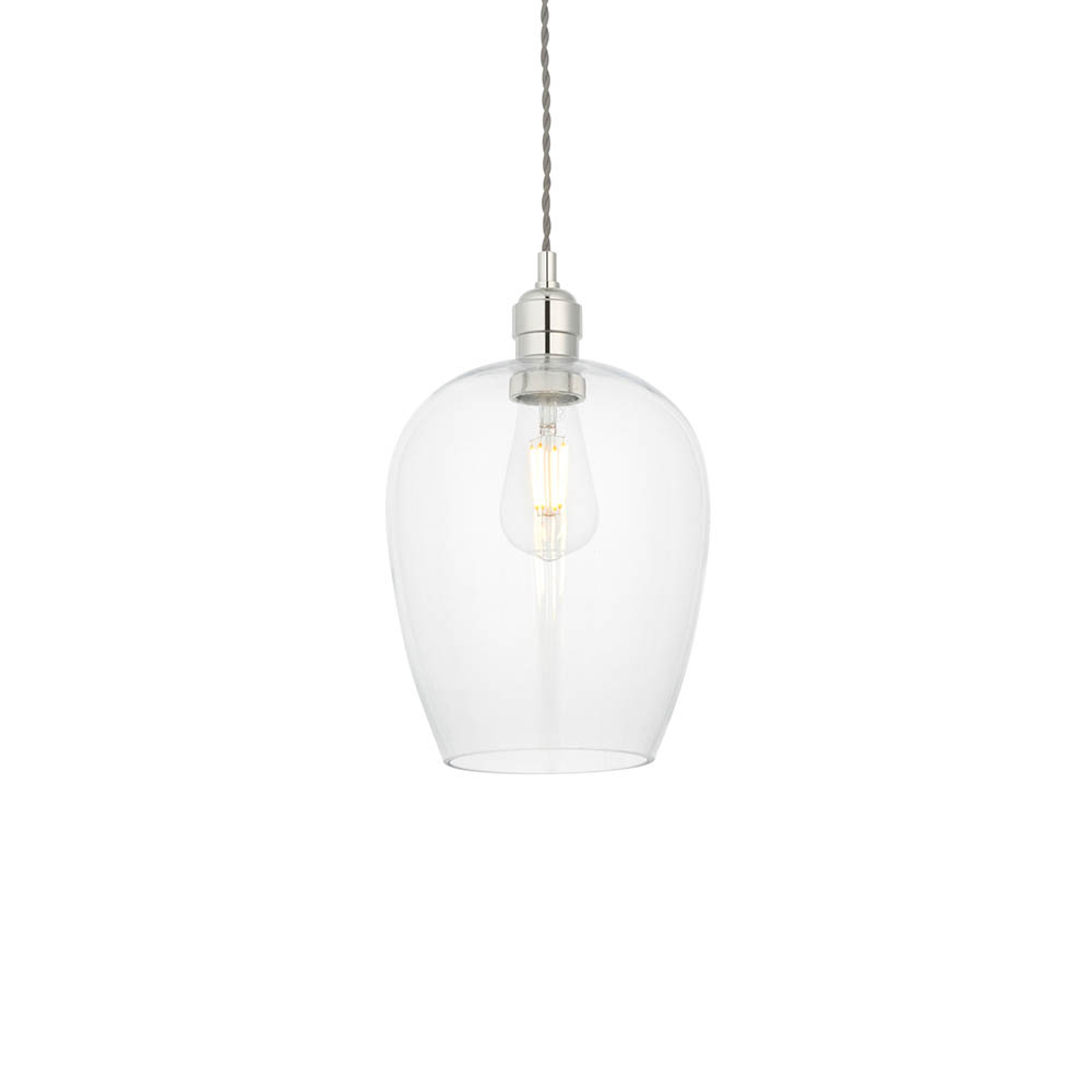 Hixson Small Clear Glass Ceiling Pendant Light In Bright Nickel