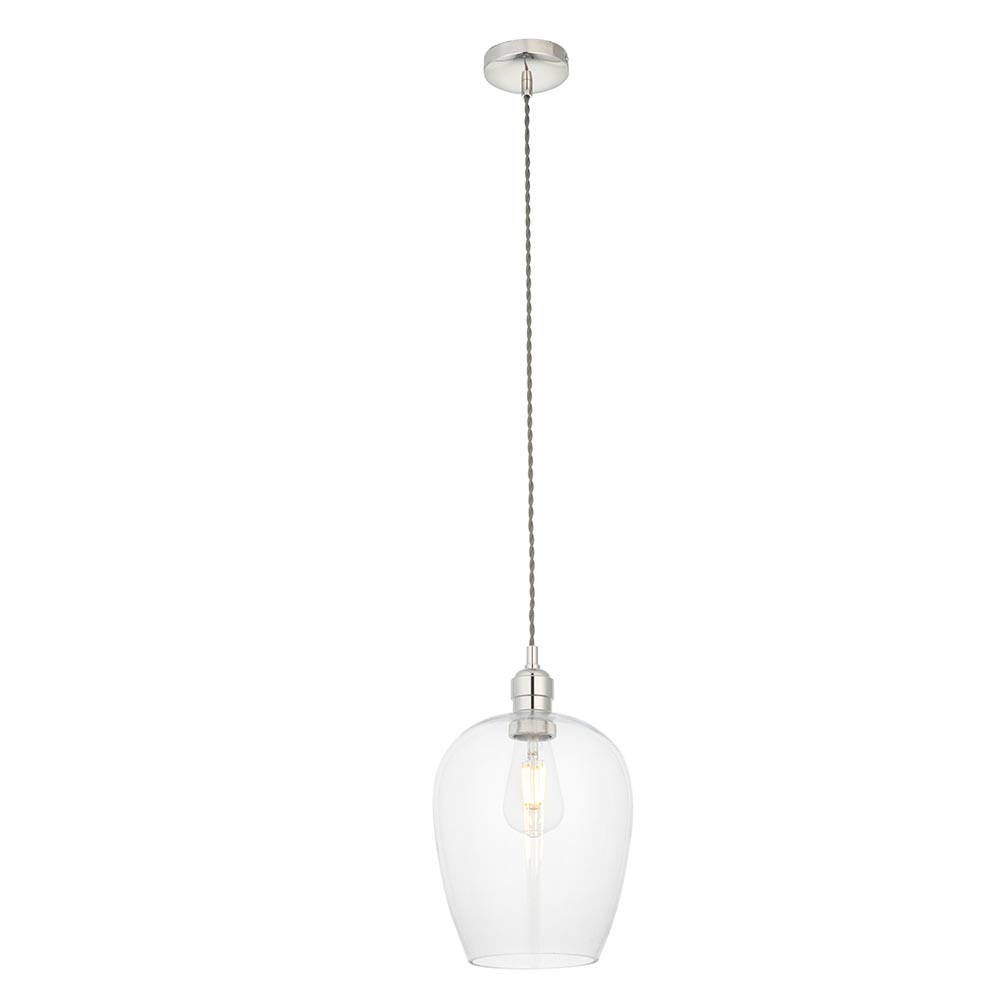 Hixson Small Clear Glass Ceiling Pendant Light In Bright Nickel