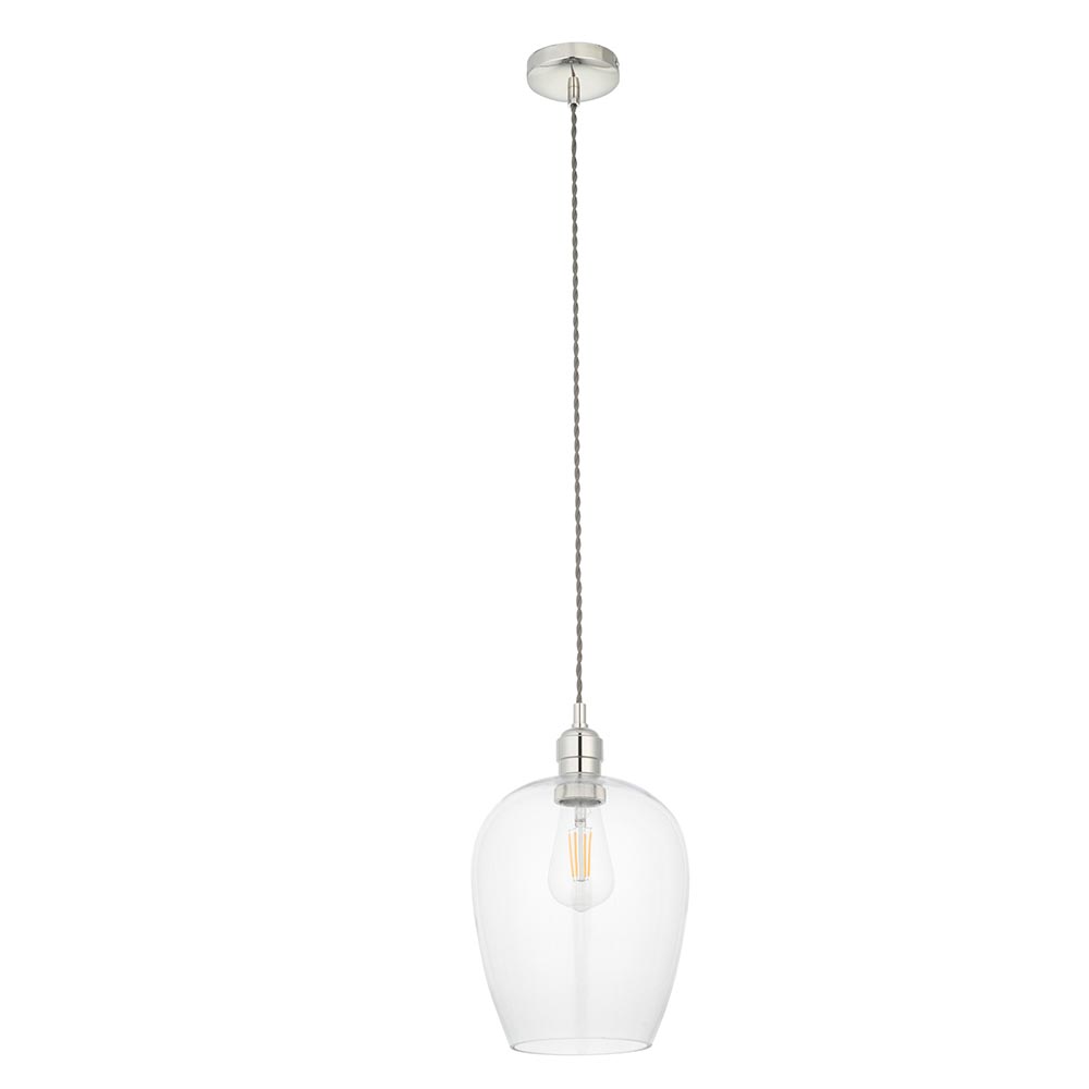 Hixson Small Clear Glass Ceiling Pendant Light In Bright Nickel