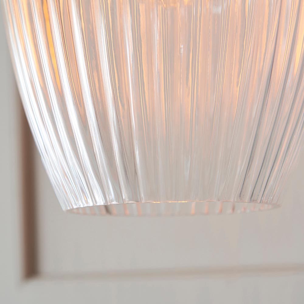 Hixson Small Ribbed Glass Pendant Ceiling Light In Nickel