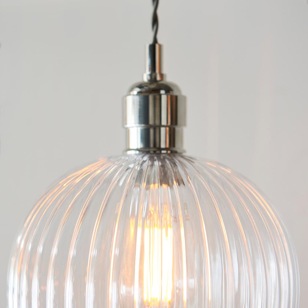 Hixson Small Ribbed Glass Pendant Ceiling Light In Nickel
